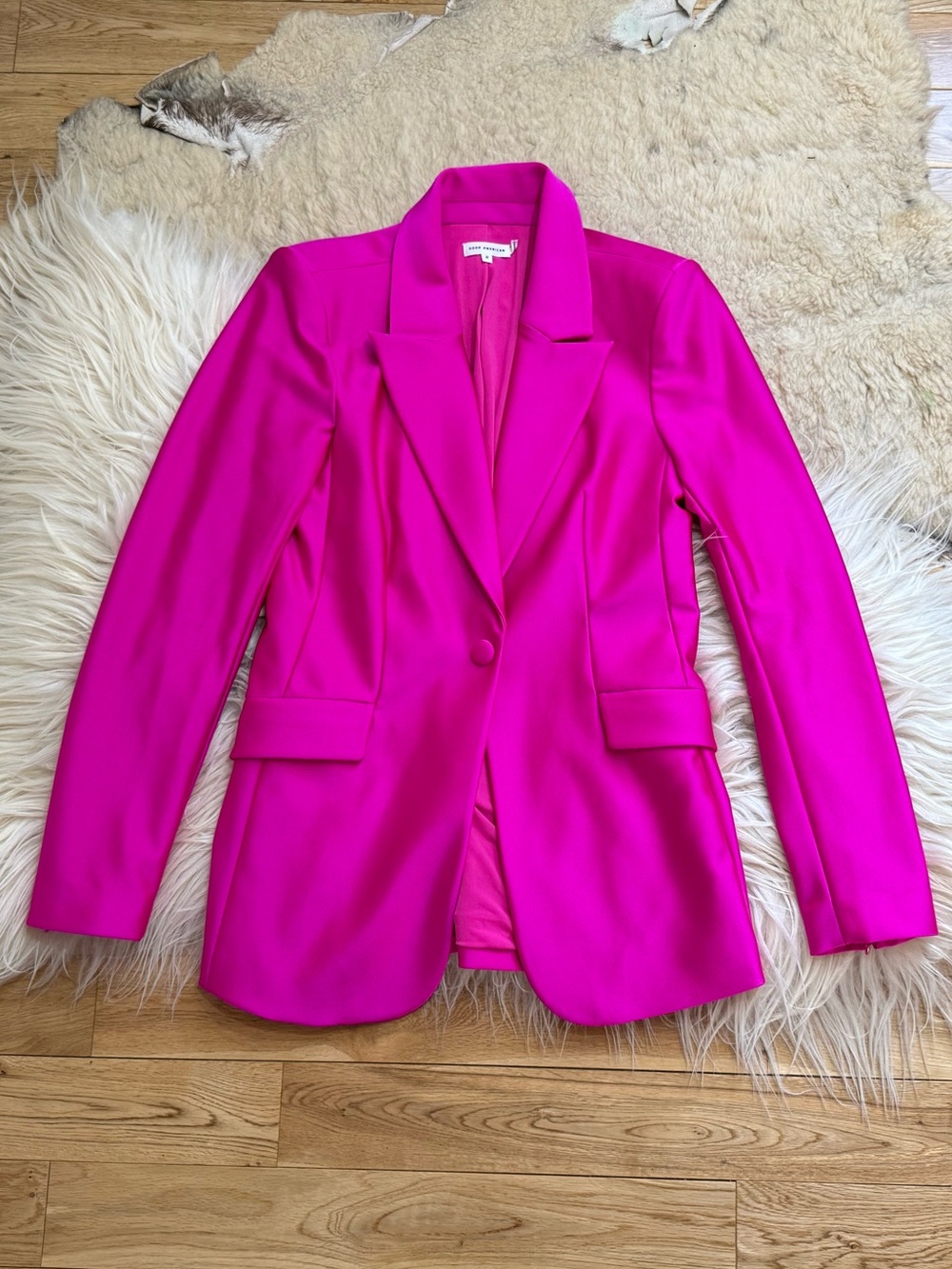 Good American Fuchsia Satin Blazer